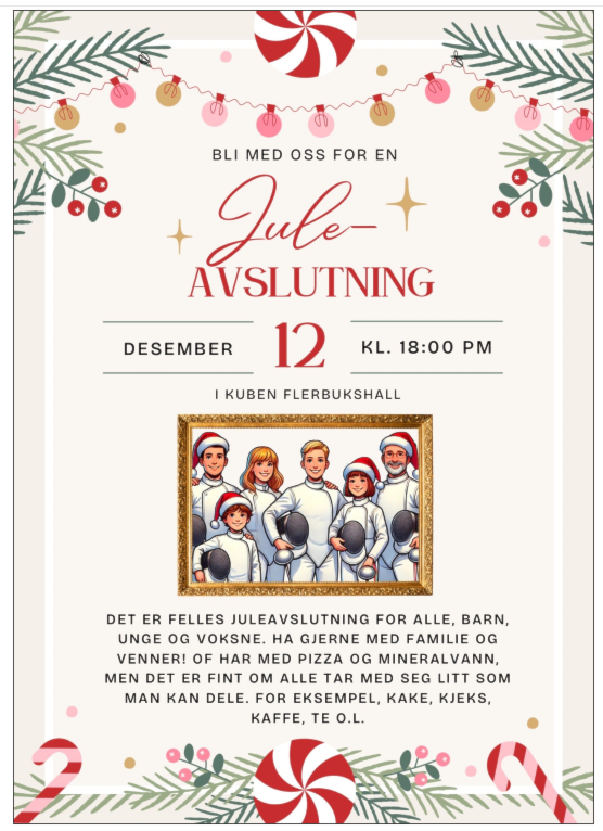 Juleavslutning i Kuben Flerbrukshall den 12 desember fra kl. 18.00- ca 20.30